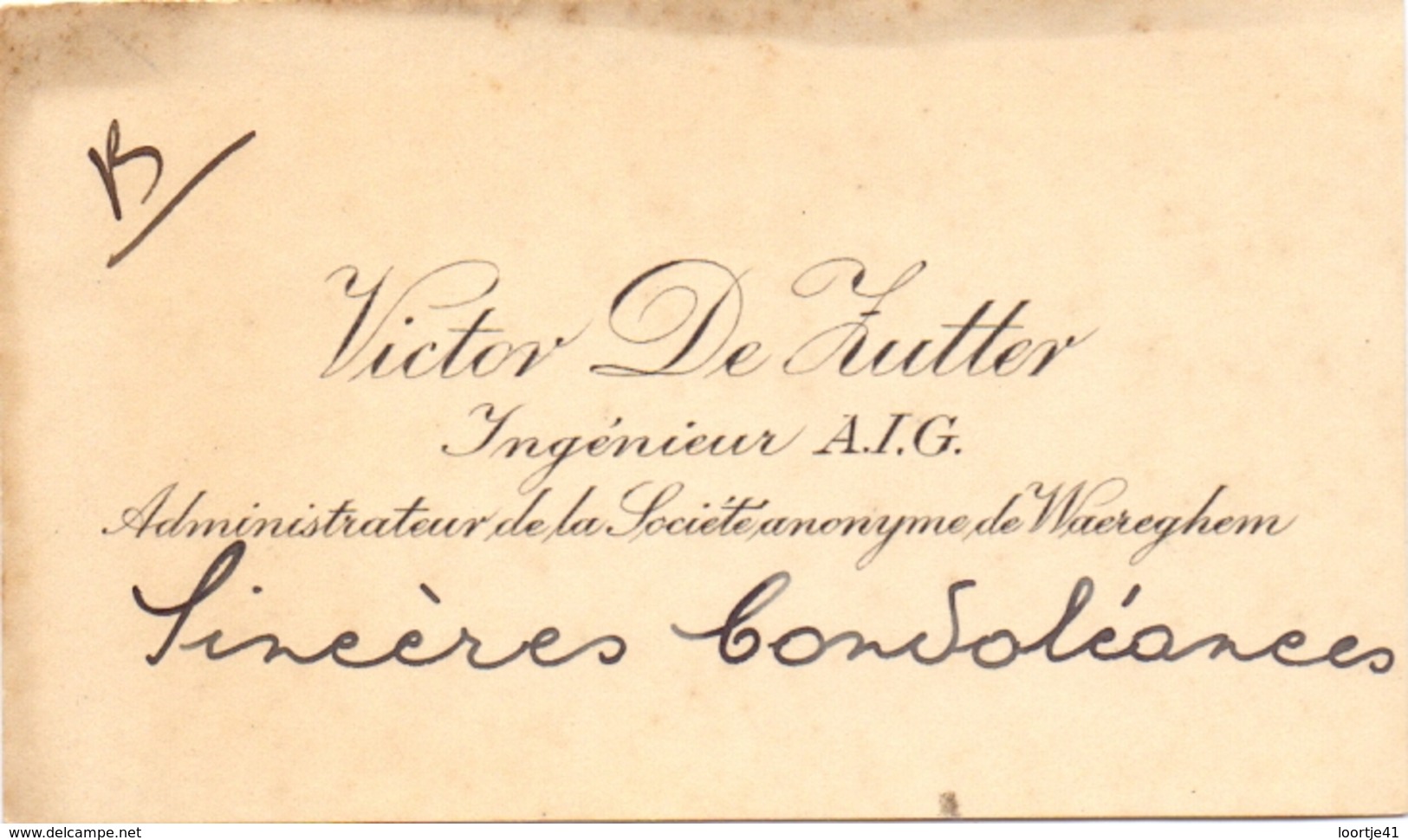 Visitekaartje - Carte Visite - Ingenieur Victor De Zutter - Waereghem - Waregem - Visiting Cards