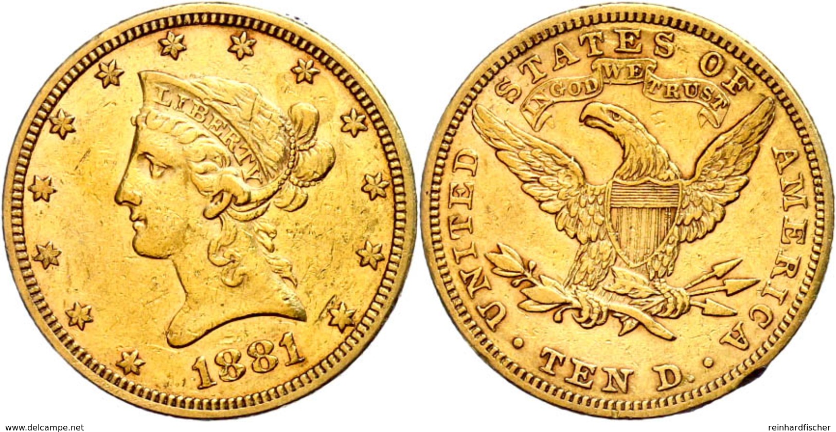 10 Dollars, Gold, 1881, Liberty Head, Philadelphia, Fb. 158, Randfehler, Ss.  Ss - Other & Unclassified