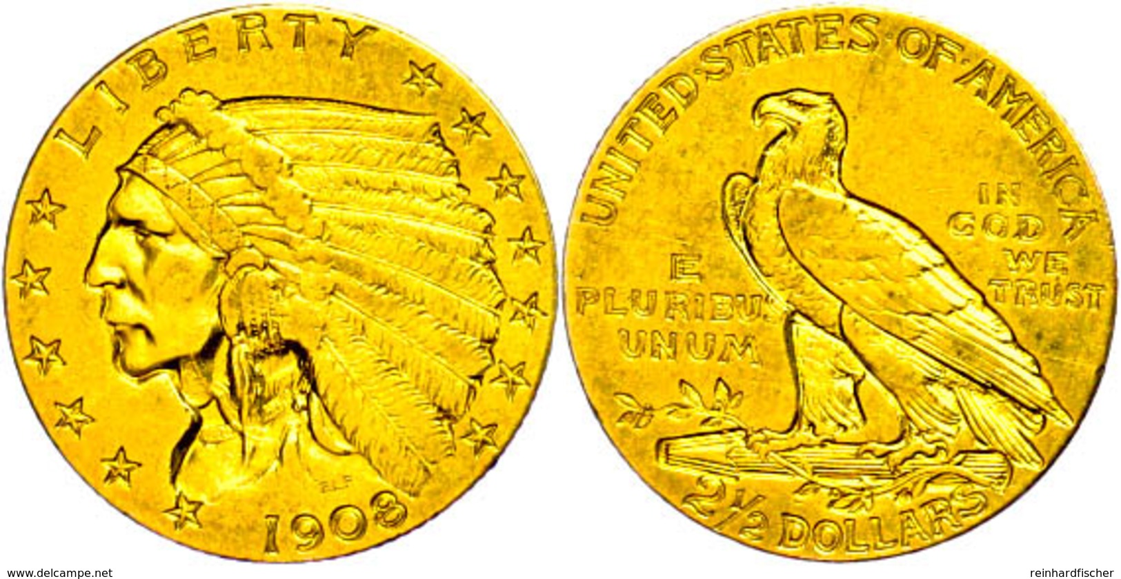 2 1/2 Dollars, Gold, 1908, Indian Head, Philadelphia, Fb. 120, Ss.  Ss - Otros & Sin Clasificación