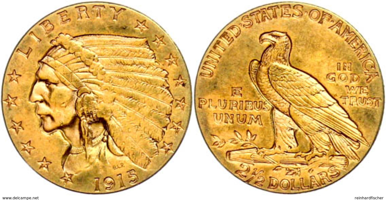 2 1/2 Dollars, Gold, 1915, Indian Head, Fb. 120, Ss-vz.  Ss-vz - Sonstige & Ohne Zuordnung