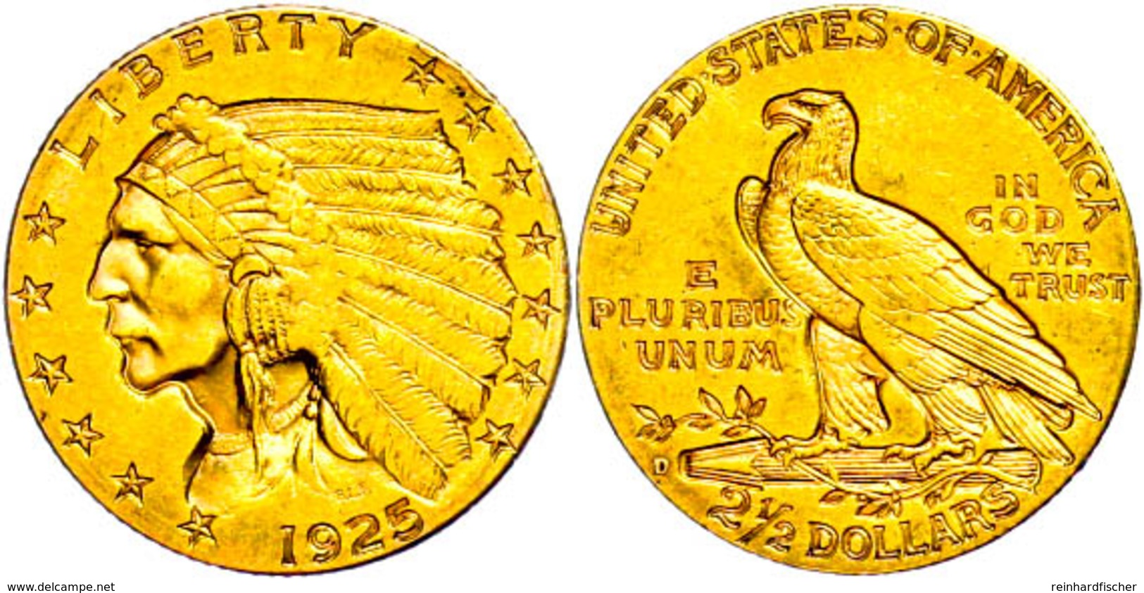2 1/2 Dollars, Gold, 1925, Indian Head, Denver, Fb. 121, Ss.  Ss - Sonstige & Ohne Zuordnung