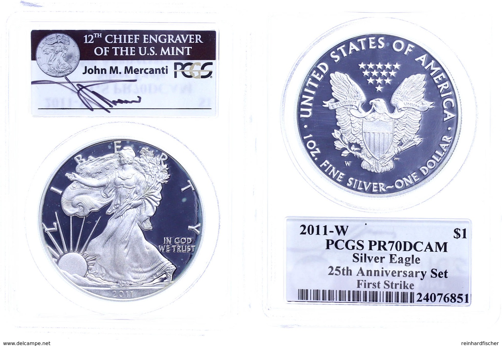 1 Dollar, 2011, W, Silver Eagle, In Slab Der PCGS Mit Der Bewertung PR70DCAM, 25. Jubiläums Set, First Strike, John M. M - Sonstige & Ohne Zuordnung