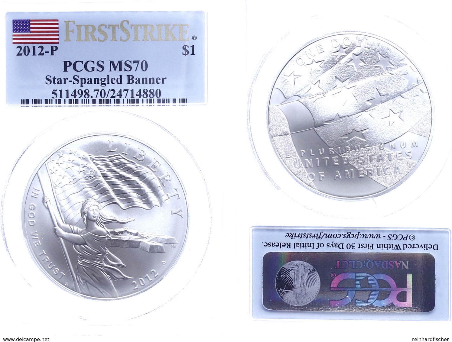 1 Dollar, 2012, P, Star Spangled Banner, In Slab Der PCGS Mit Der Bewertung MS70, First Strike, Flag Label. - Sonstige & Ohne Zuordnung