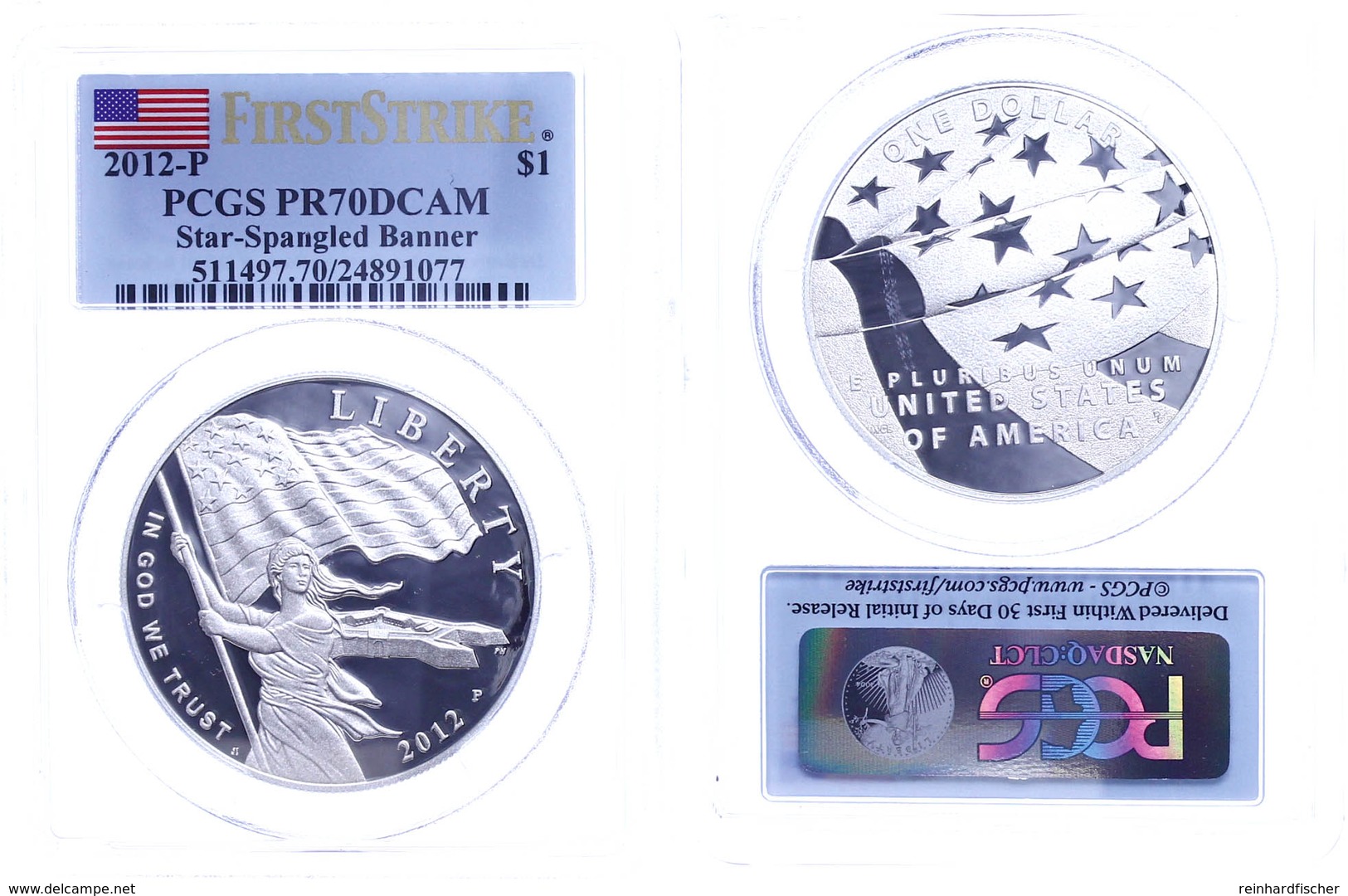 1 Dollar, 2012, P, Star Spangled Banner, In Slab Der PCGS Mit Der Bewertung PR70DCAM, First Strike, Flag Label. - Sonstige & Ohne Zuordnung