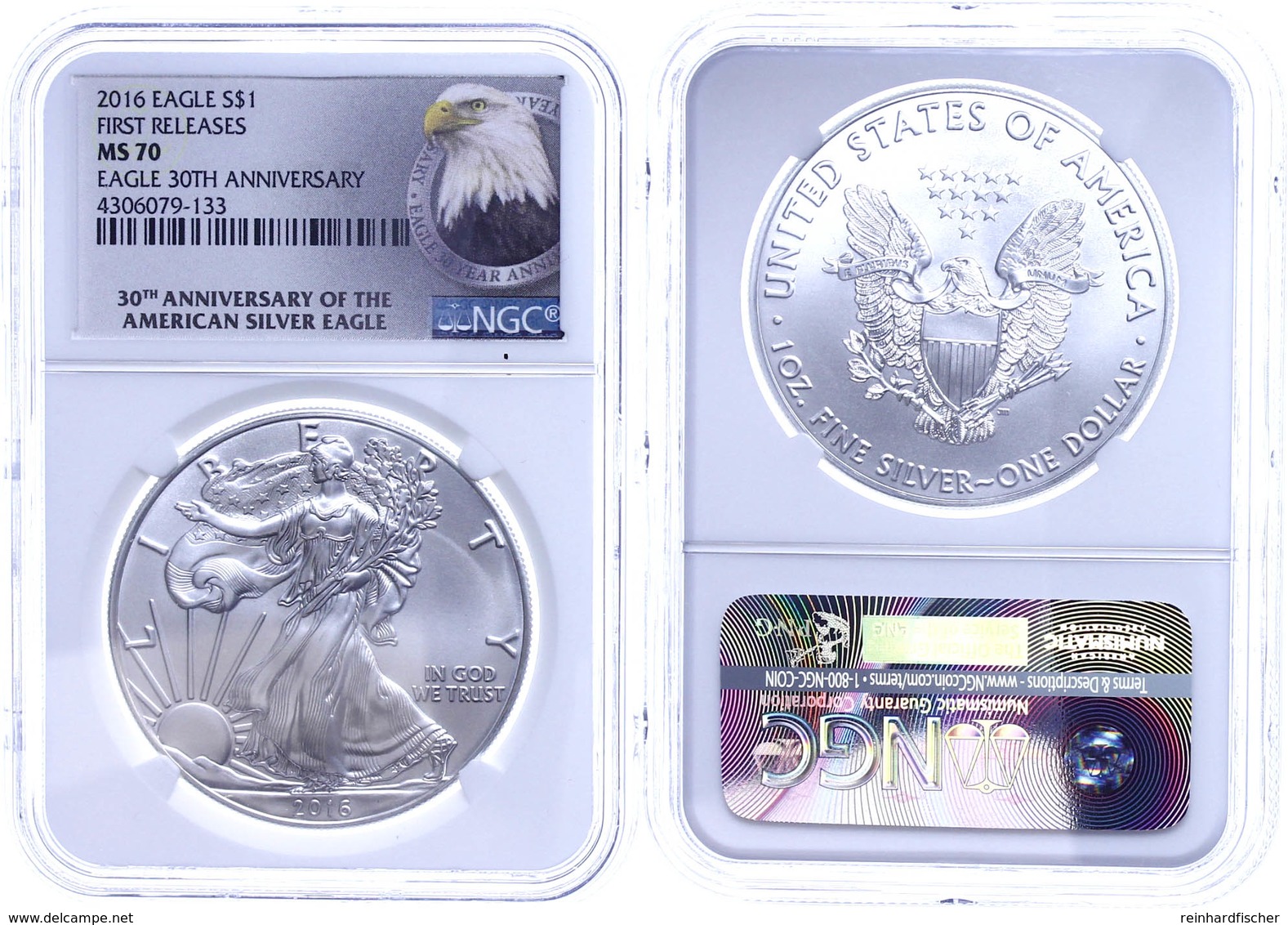 1 Dollar, 2016, Silver Eagle, In Slab Der NGC Mit Der Bewertung MS70, First Releases, Eagle Label. - Sonstige & Ohne Zuordnung