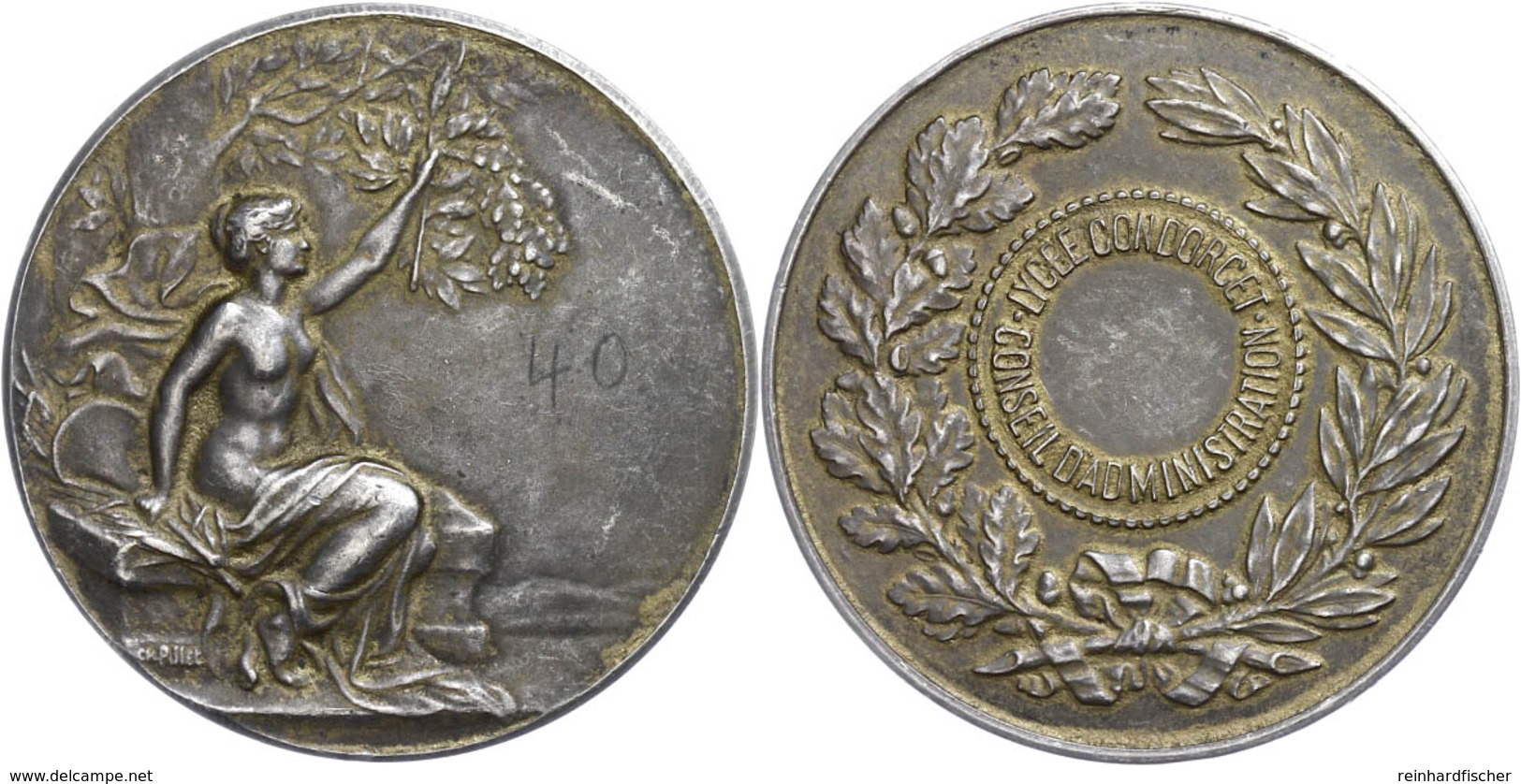 Frankreich, Silbermedaille (Dm. Ca. 36,90mm, Ca. 20,23g), O.J., Ch. Pillet. Av: Sitzende Weibliche Gestalt Mit Zweig Nac - Autres & Non Classés