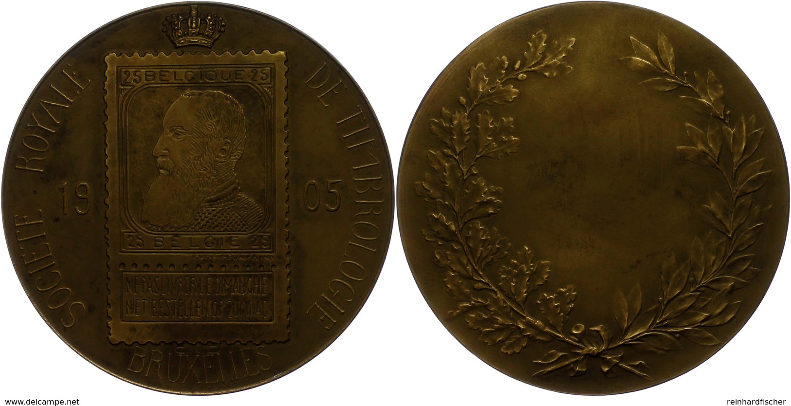 Belgien, Bronzemedaille (Dm. Ca. 70,80mm, Ca. 140,38g), 1905, Signiert C.V.D. Av: Briefmarke, Darum Umschrift. Rev: Kran - Andere & Zonder Classificatie