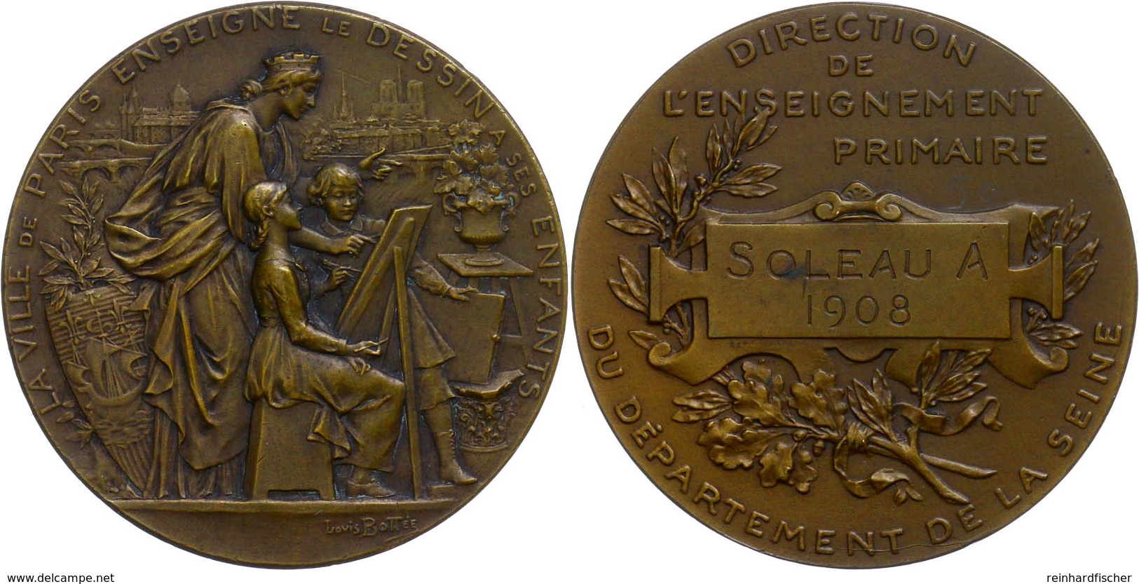 Frankreich, Bronzemedaille (Dm. Ca. 50,70mm, Ca. 71g), 1908, Von L. Bottée. Av: Stehende Stadtgöttin Mit Zwei Kindern Vo - Sonstige & Ohne Zuordnung