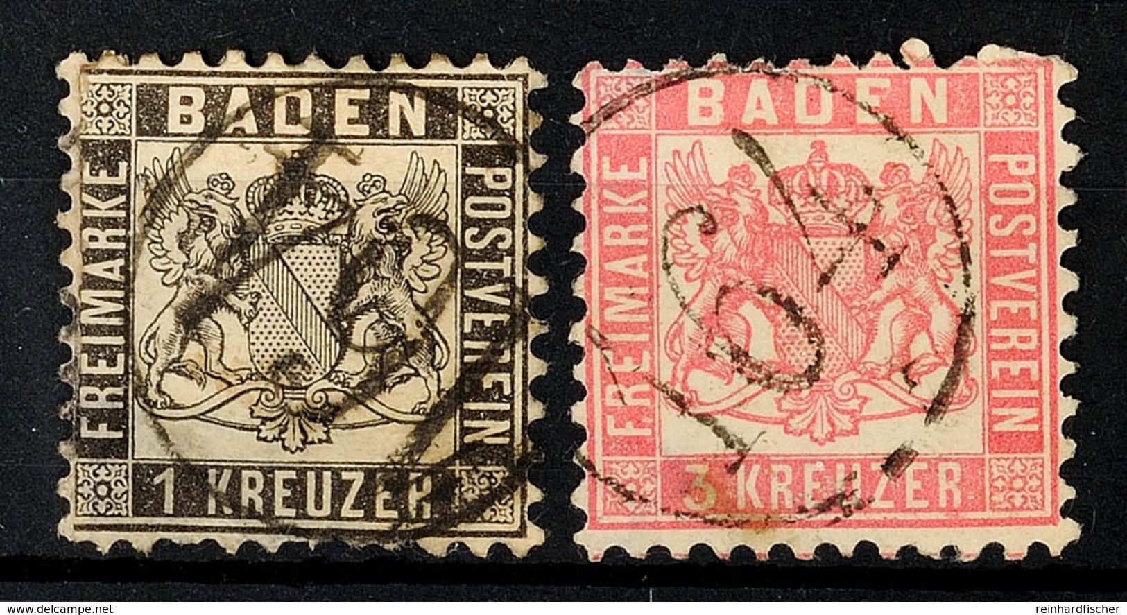 "164" (Einring) - BAHNPOST, Je Zentrisch Klar Auf 1 Kr. Schwarz (Mängel + Rep.) Und 3 Kr. Rosa (helle Stelle), Katalog:  - Otros & Sin Clasificación