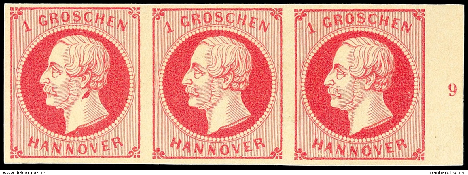 1 Gr. König Georg V., A-Farbe, Postfrischer Dreierstreifen Vom Rechten Bogenrand Mit RZ "9", Tadellos Erhalten, Katalog: - Hanover