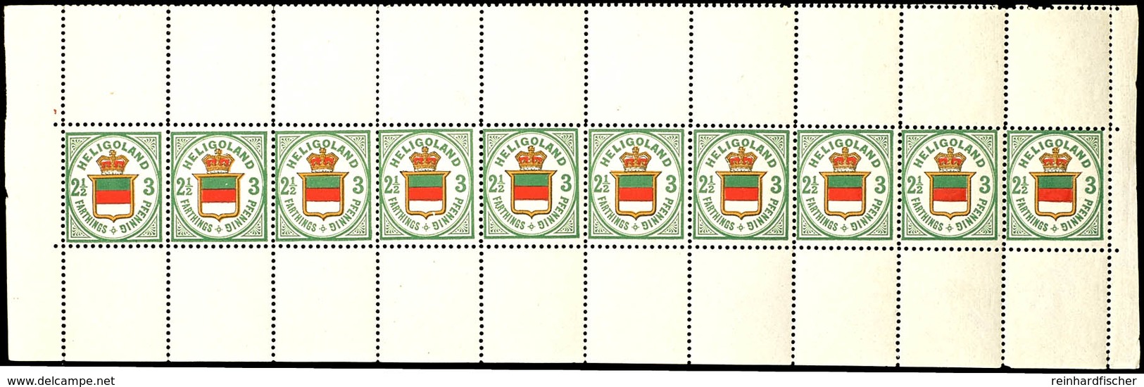 2 1/2 F / 3 Pf, Tadellos Postfrischer Kompletter Zehnerstreifen Des Berliner Neudrucks Von 1880 Mit Oberem Und Unterem W - Helgoland