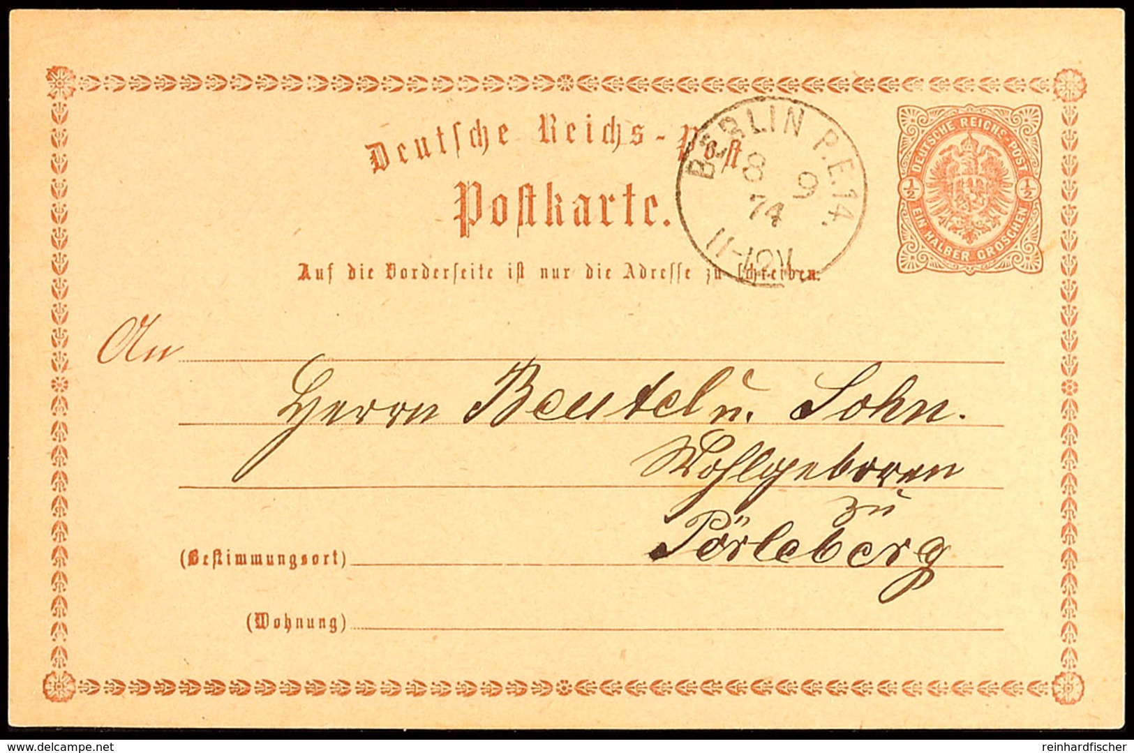 "BERLIN P.E.14. 8 9 74" - K1, KBHW 400 (60 Punkte), Klar Auf GS-Postkarte 1/2 Gr. Nach Perleberg, Katalog: P1 BF - Other & Unclassified