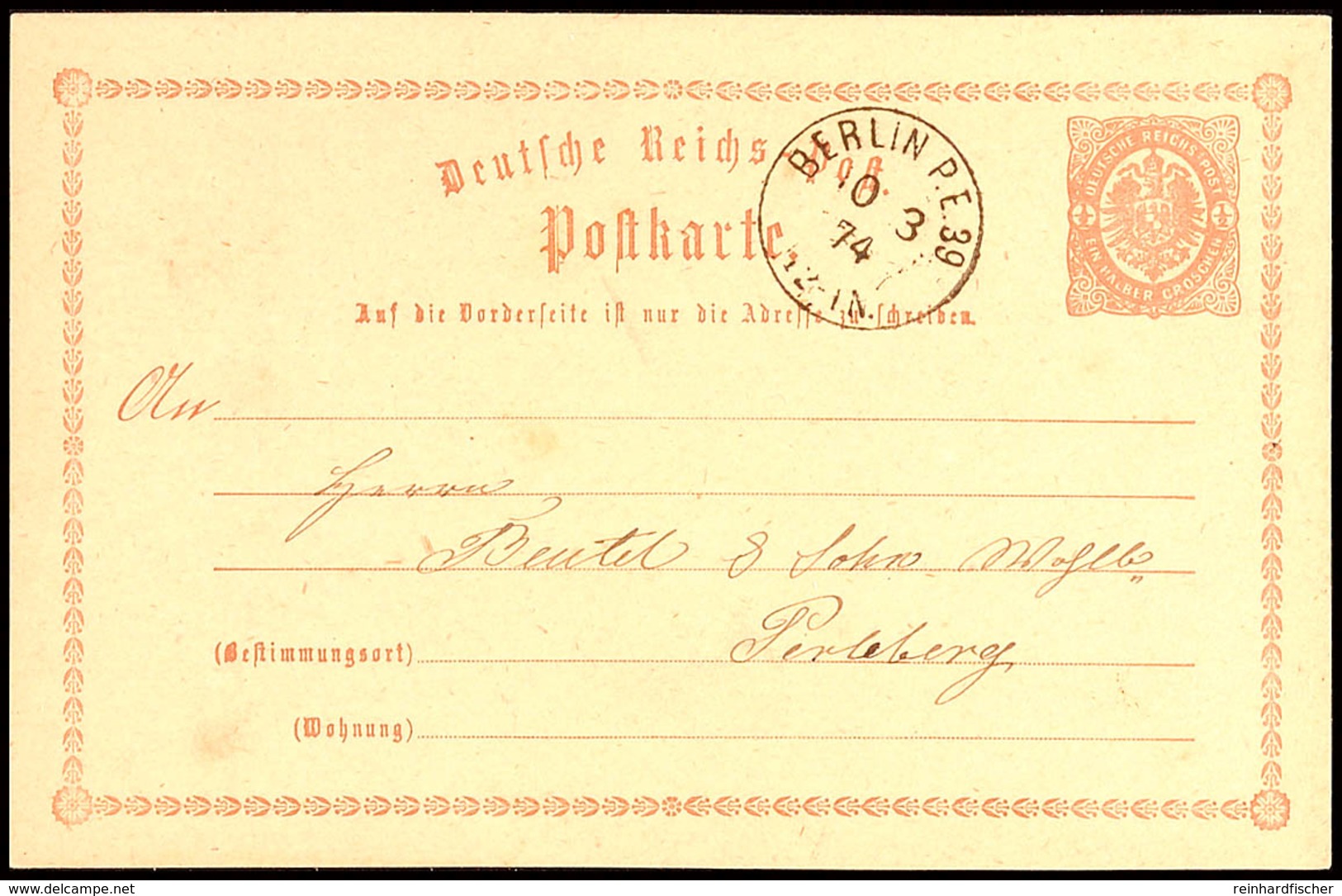 "BERLIN P.E.39. 10 3 74" (Wedding) - K1, KBHW 597, Klar Auf Tadelloser GS-Postkarte 1/2 Gr. Nach Perleberg, Katalog: P1  - Sonstige & Ohne Zuordnung