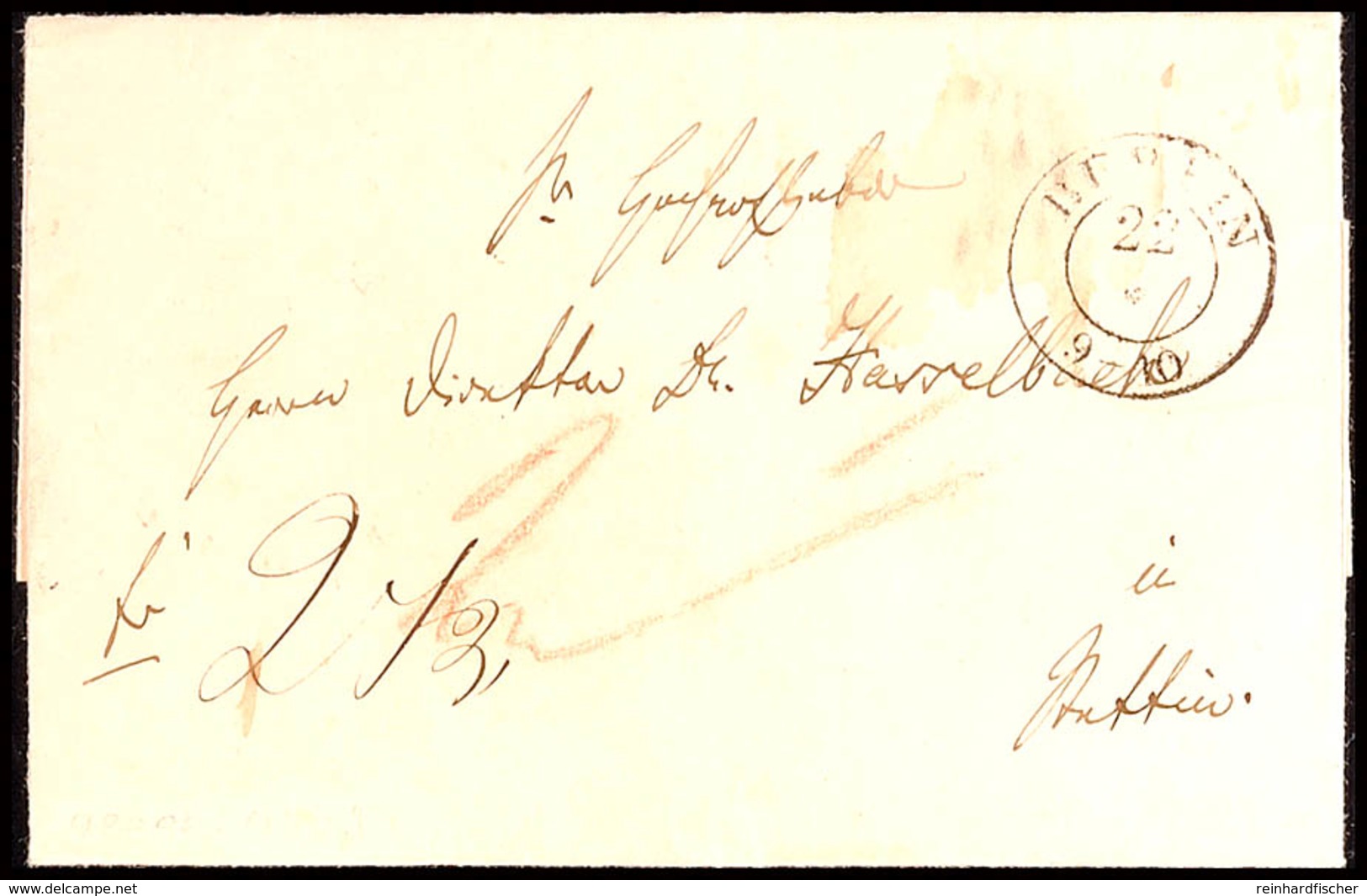"St. P.R. 8 No2 22/4 (1849)" - Revier-K2 (Gr. Friedrich- Ecke Dorotheenstr. 15), KBHW 67 I, Rückseitig Auf Faltbrief Nac - Autres & Non Classés