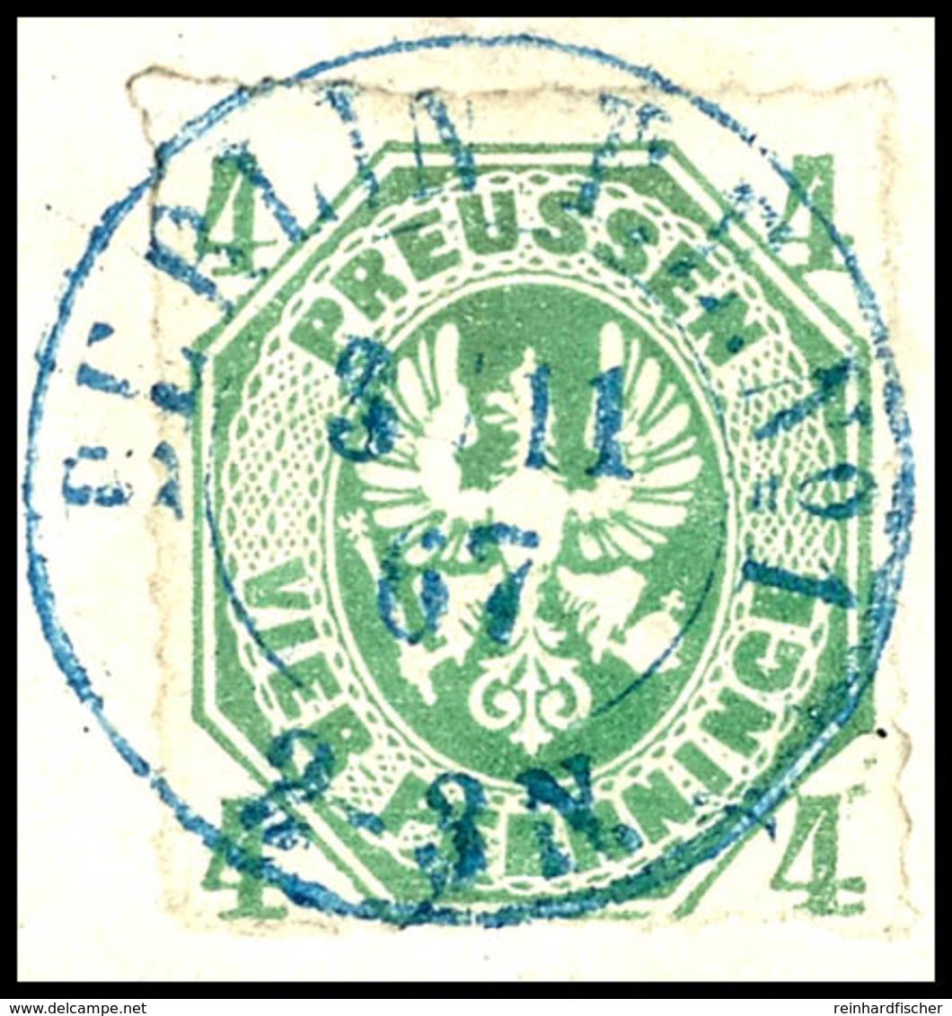 4 Pfennig Gelblichgrün Mit Blauem Dkr. "BERLIN P.E. No1 / 3.11.67" Auf Briefstück, Kabinett, Katalog: 14a BS - Other & Unclassified