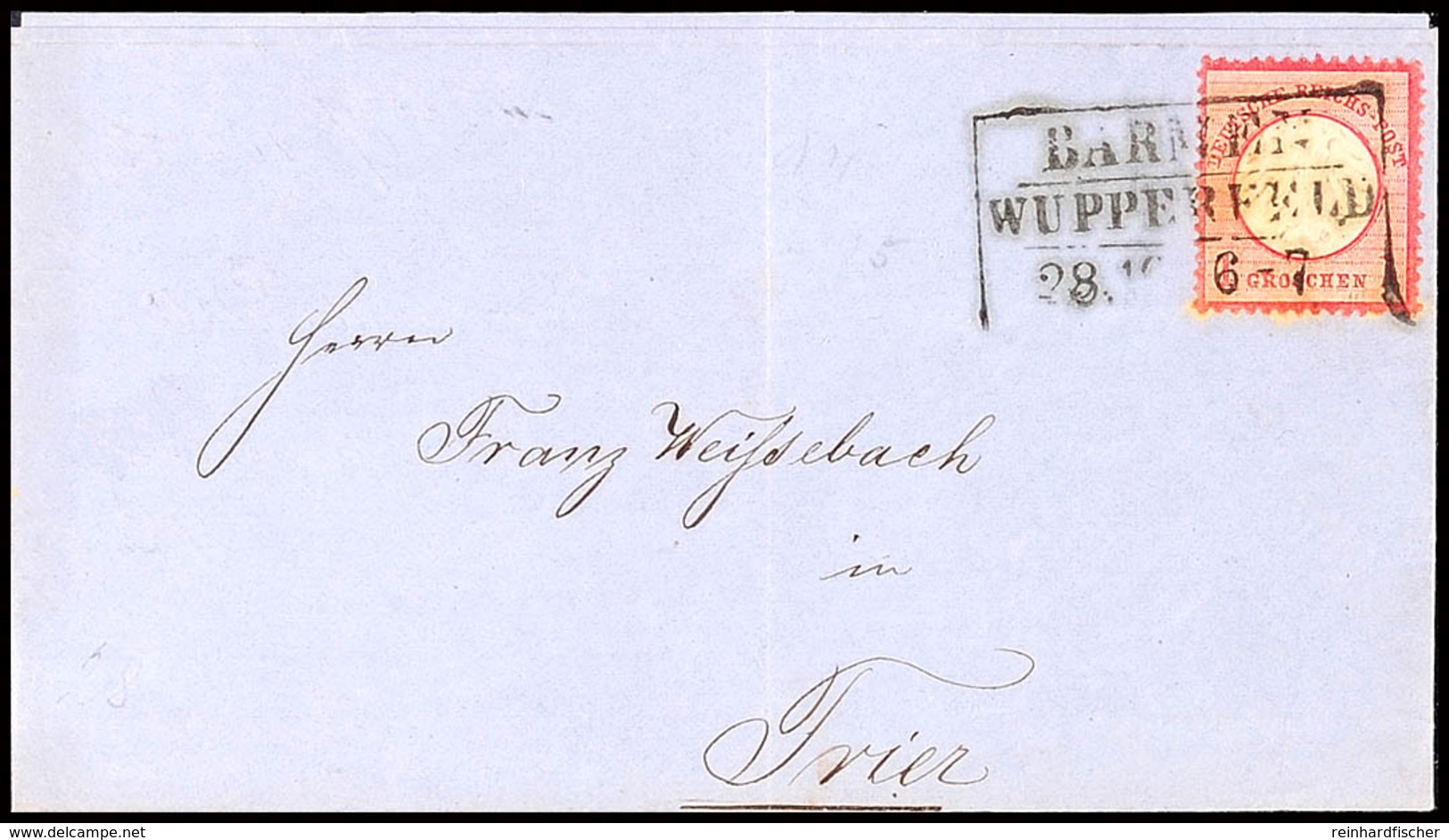 "BARMEN WUPPERFELD 28 10 (1872)" - Ra3, OPD Düsseldorf, Auf Brief DR 1 Gr. (minimal Patina) Nach Trier, Katalog: DR 4 BF - Sonstige & Ohne Zuordnung