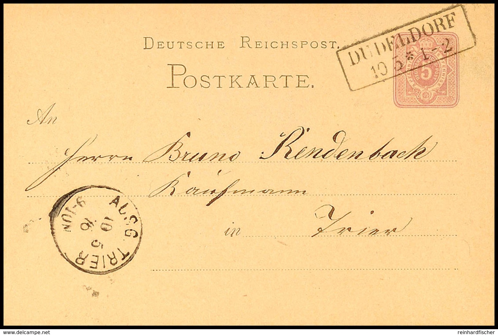 "DUDELDORF 10 5 (1876)" - Ra2, OPD Trier, Klar Auf GS-Postkarte DR 5 Pfg Nach Trier, Katalog: DR P5 BF - Sonstige & Ohne Zuordnung
