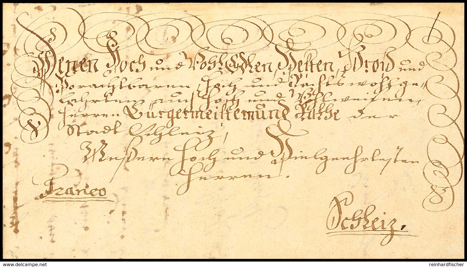 "Plauen 17. Januar 1753", Herrlicher Schnörkelbrief Mit Siebenzeiliger Ergebenheitsanschrift Nebst Vermerk "Franco" Nach - Sachsen