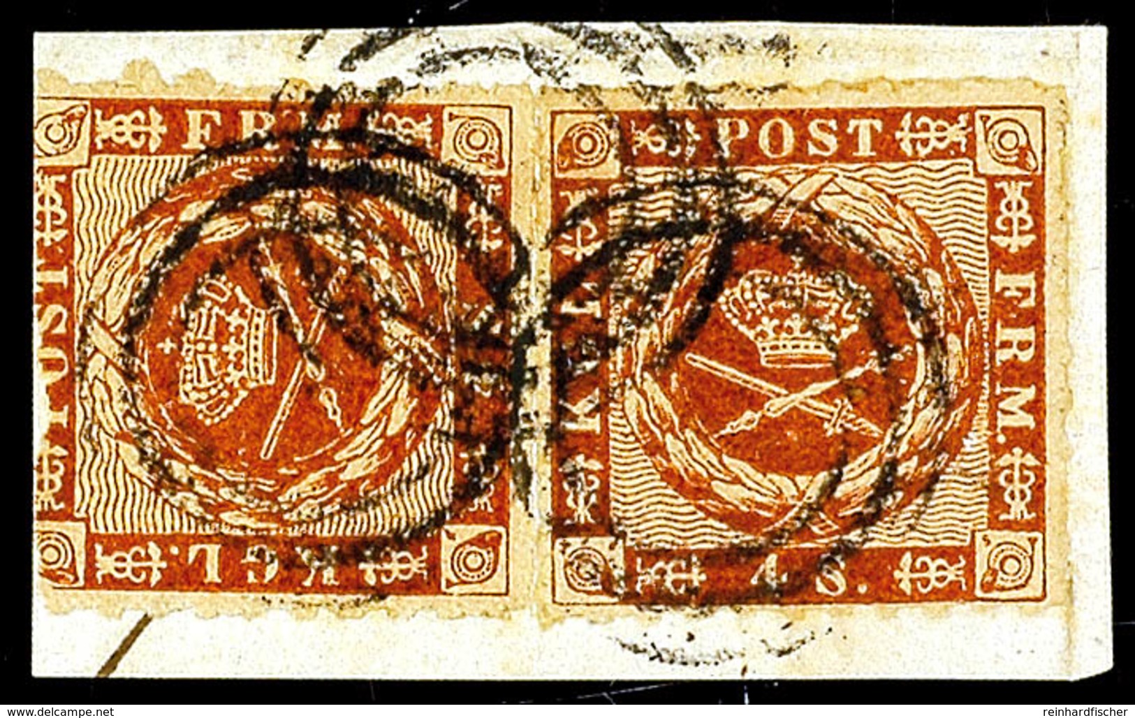 Dreiringstempel Ohne Nummer (KETUM), 3x Klar Auf Briefstück Mit 2x 4 S. Durchstochen (linke Marke Abgeschnitten), Bugspu - Schleswig-Holstein