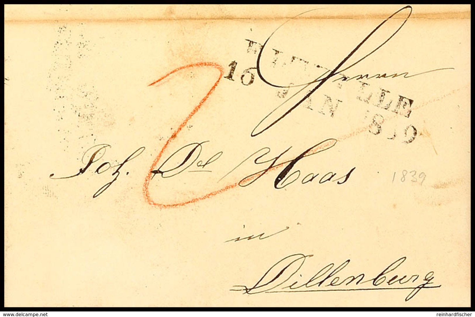 "ELTVILLE 16 JAN 1839" - L2, Feuser 864-4, Auf Austaxiertem Brief Nach Dillenburg (L2 Als Ankstpl). Vollständiger, In Oe - Sonstige & Ohne Zuordnung