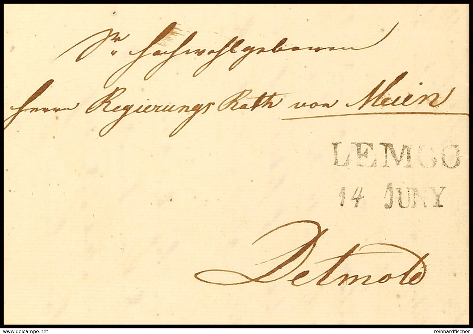 "LEMGO 14 JUNY (1837)" - L2, Feuser 1980-5, Klar Auf Portofreiem Brief Nach Detmold An Einen Regierungsrath (genoss Als  - Other & Unclassified