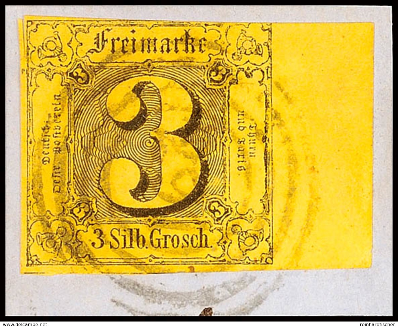 3 Sgr. A. Gelb, Farbfrisches, Nur Oben Berührtes, Ansonst Breitrandiges Rechtes BOGENRANDSTÜCK (8,5 Mm Bogenrand) Mit Vi - Other & Unclassified