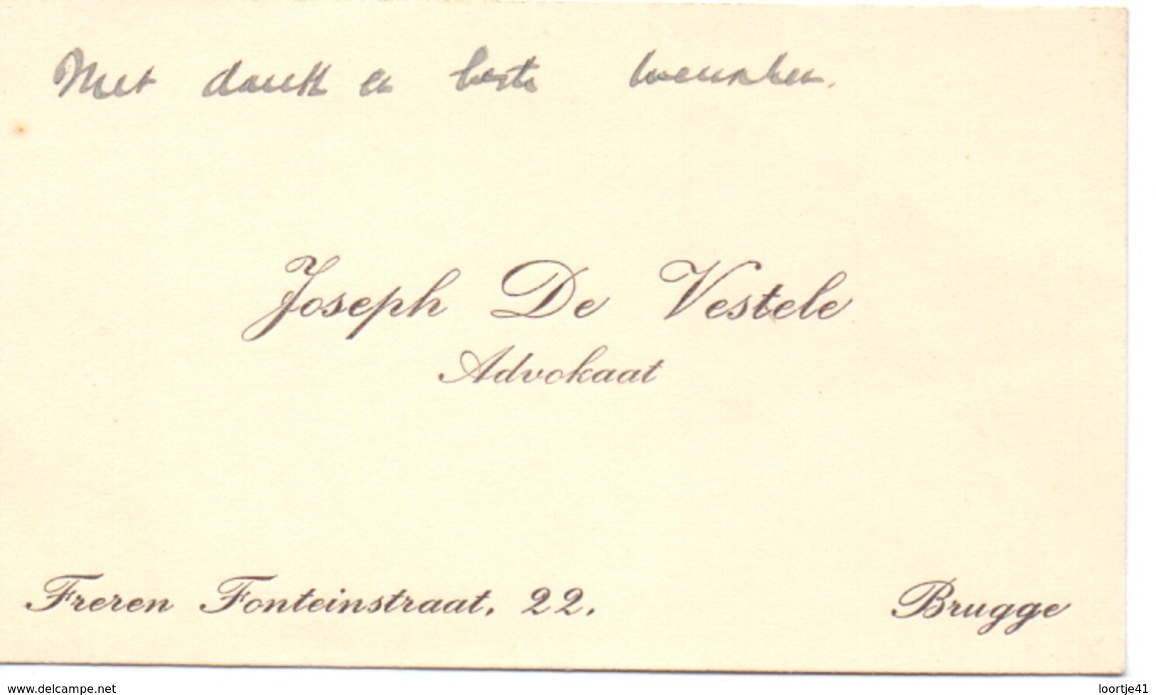 Visitekaartje - Carte Visite - Advocaat Joseph De Vestele - Brugge - Cartes De Visite