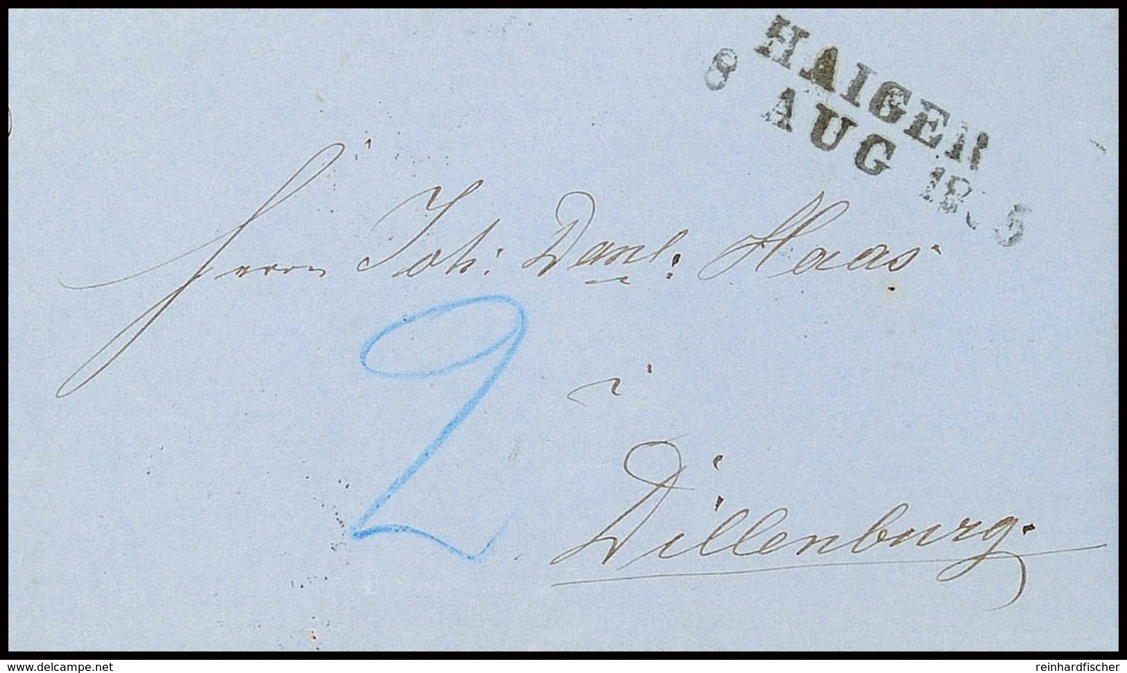 "HAIGER 8 AUG 1865" - L2, Auf Austaxiertem Brief Nach Dillenburg, Vollständiger Briefinhalt  BF - Other & Unclassified