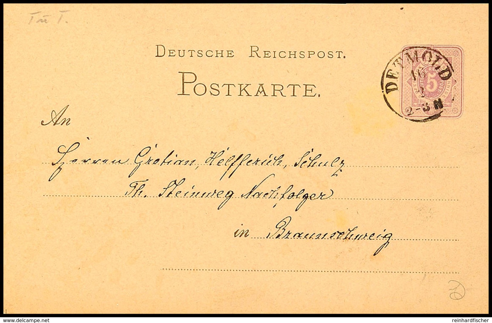 "DETMOLD 16 2 (1877)" - K1, Auf GS-Postkarte DR 5 Pfge Nach Braunschweig, Katalog: DR P5 BF - Sonstige & Ohne Zuordnung