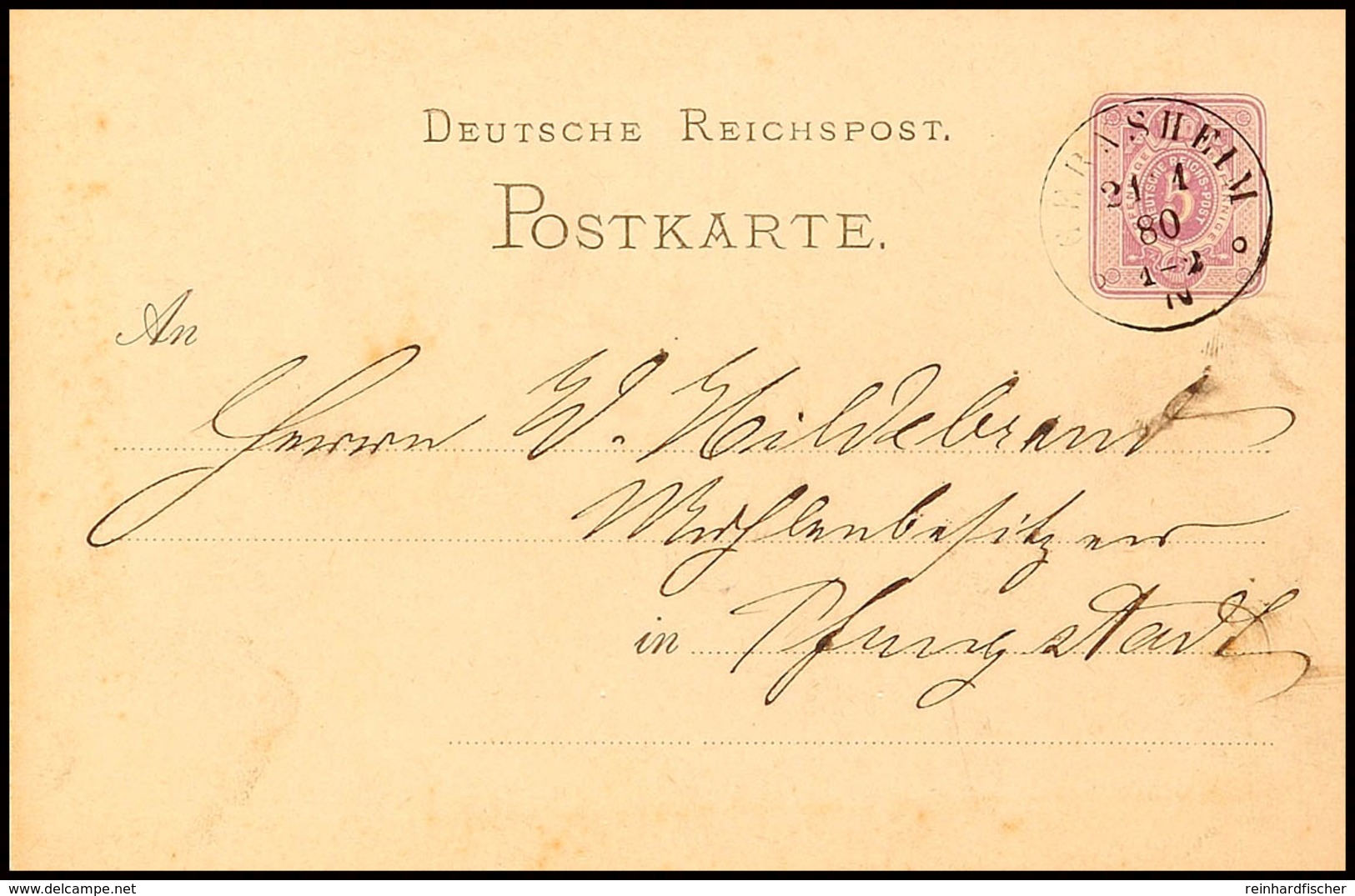 "GERNSHEIM 21 1 80" - K1, Auf GS-Postkarte DR 5 Pfge Nach Pfungstadt, Kleine Spuren, Katalog: DR P5 BF - Sonstige & Ohne Zuordnung