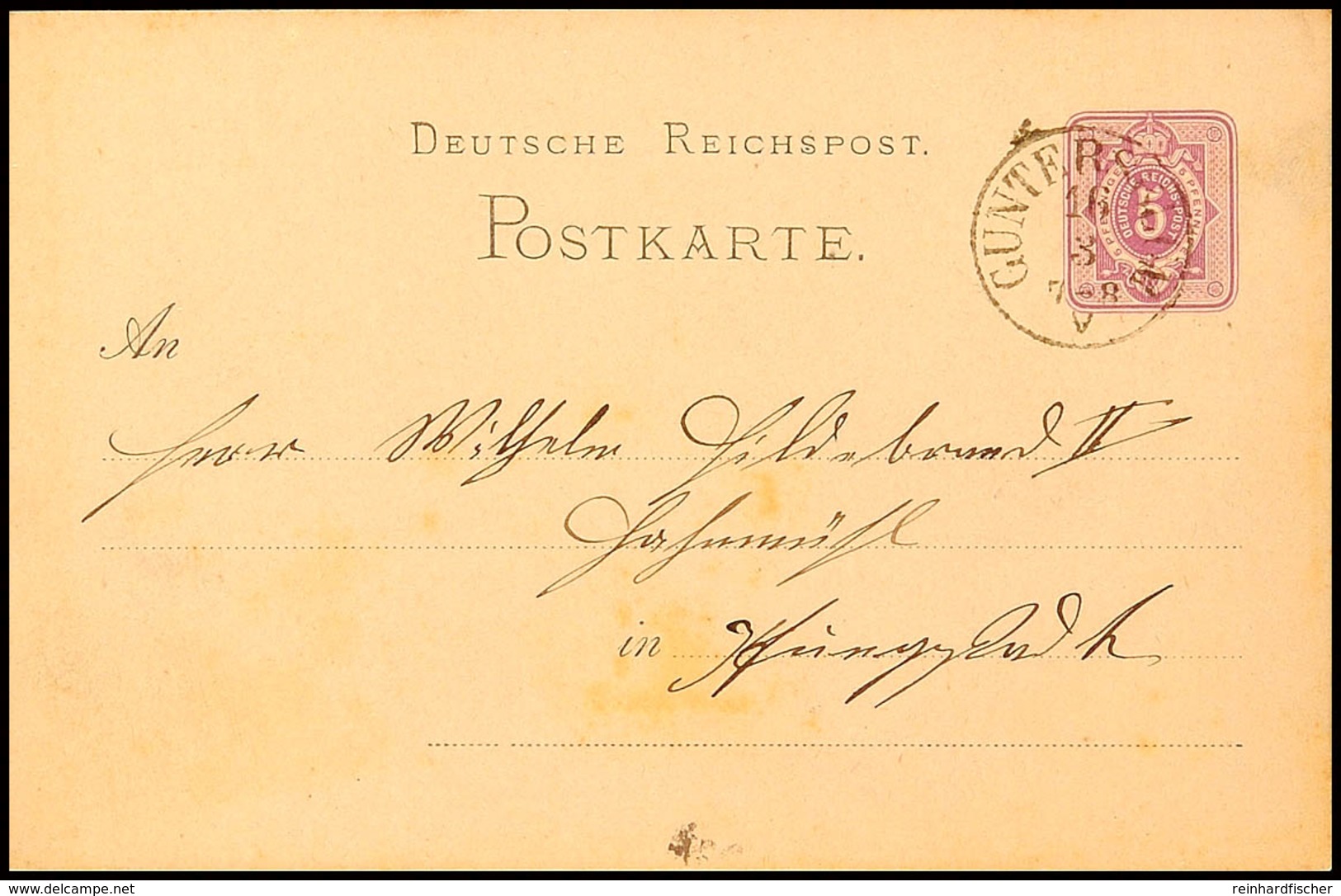"GUNTERSBLUM 16 3 (1880)" - K1, Auf GS-Postkarte DR 5 Pfg Nach Pfungstadt, Kleine Patinapuren, Katalog: DR P5 BF - Sonstige & Ohne Zuordnung