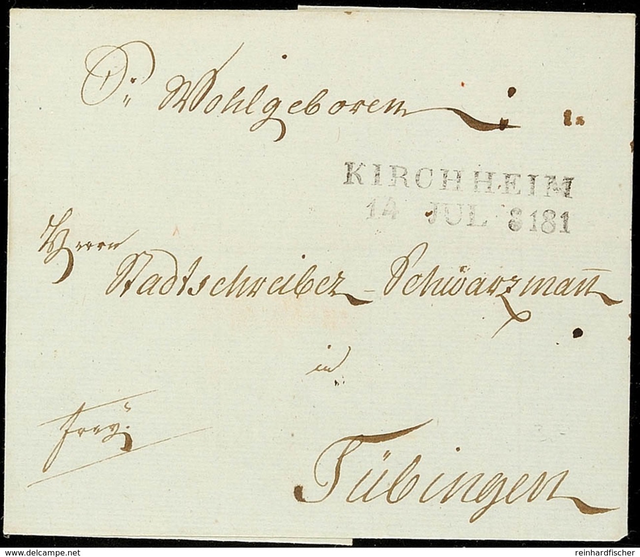 "KIRCHHEIM 14 JUL 3181" - L2, Feuser 1735-2, Klar Auf Brief Nach Tübingen, Lustiger Zahlendreher Der Jahreszahl "3181" S - Other & Unclassified