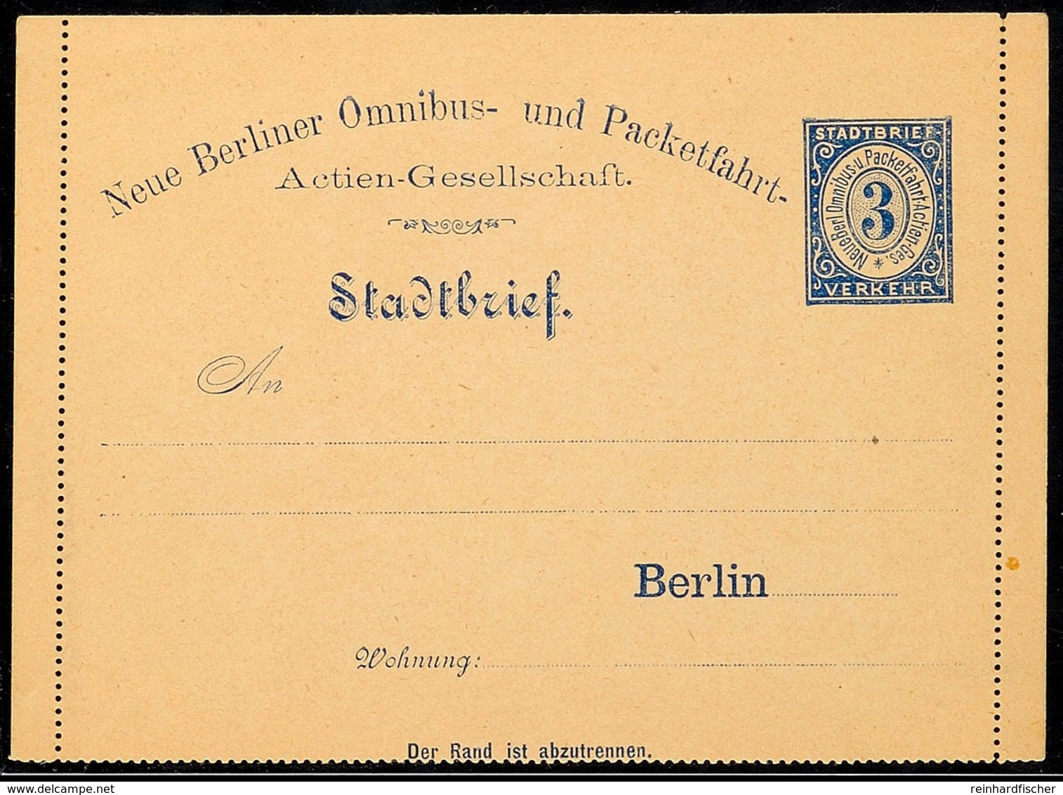 BERLIN PACKETFAHRT, GS-Kartenbrief 3 Pfg, Neue Berliner Omnibus- Und Paketfahrt-Aktien-Gesellschaft, Ungebraucht, Katalo - Sonstige & Ohne Zuordnung