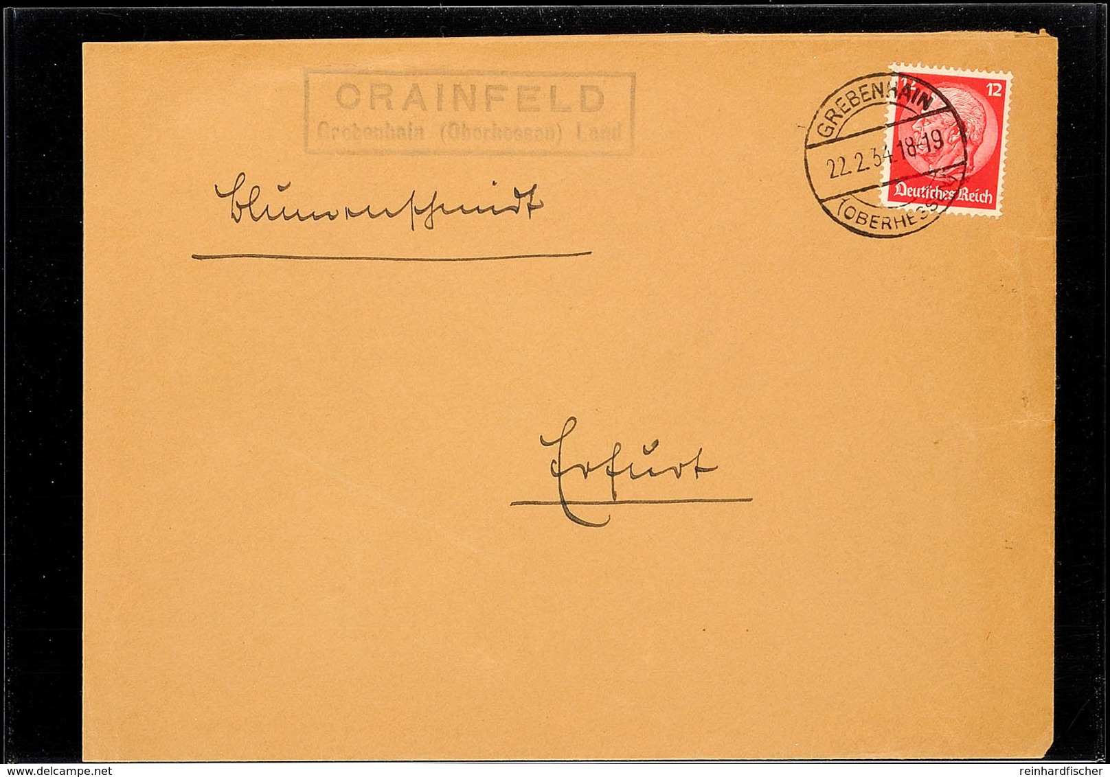 "CREINFELD Grebenhain (Oberhessen) Land", Klar Auf Brief 1934 Nach Erfurt  BF - Sonstige & Ohne Zuordnung