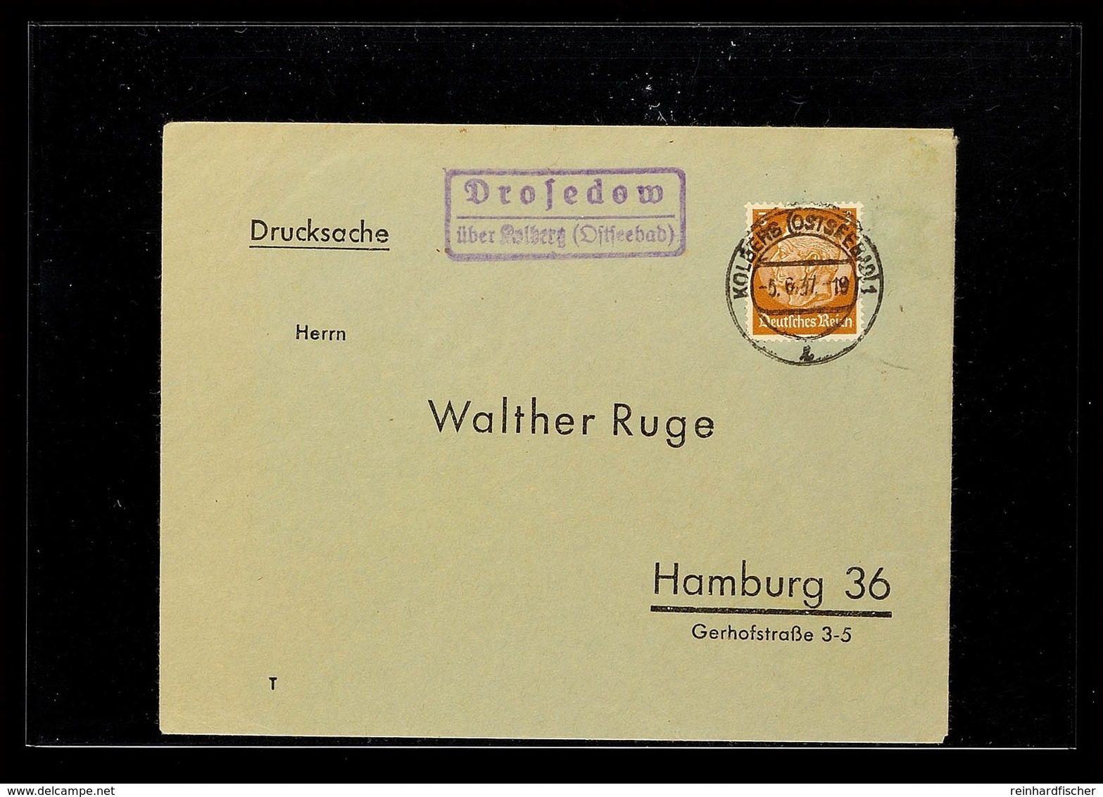 "Drosedow / über Kolberg (Ostseebad)", 1937, Auf Drucksachenbrief Nach Hamburg  BF - Sonstige & Ohne Zuordnung