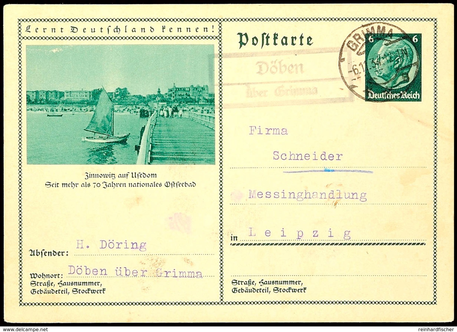 "Döben / über Grimma", Auf Bild-GS-Postkarte 1934 Nach Leipzig, Kleine Spuren  BF - Sonstige & Ohne Zuordnung