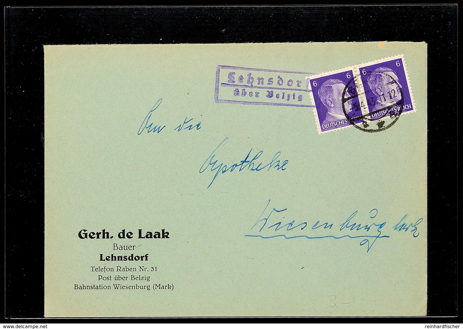 "Lehnsdorf / über Belzig", Auf Brief 1943 Nach Wiesenburg/Mark  BF - Other & Unclassified