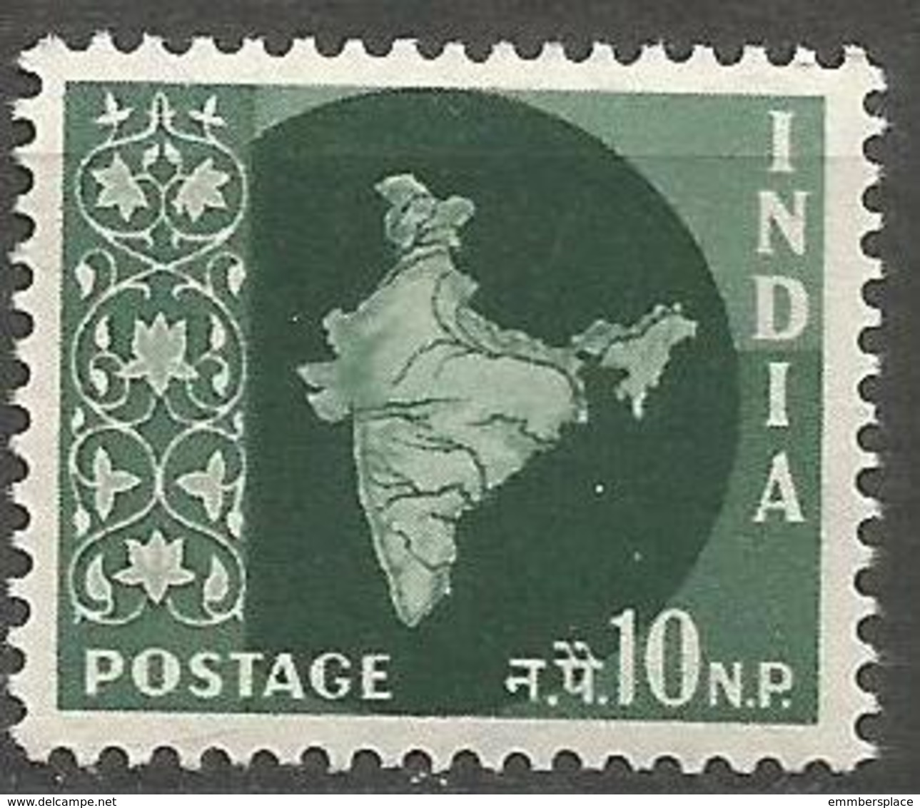 India - 1957 Map Of India 10np MLH *    SG 381  Sc 281 - Unused Stamps