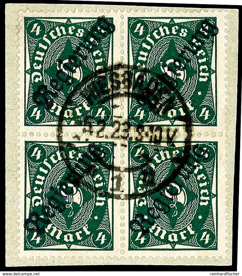 4 Mark Posthorn Mit Violettschwarzem "Regierung"-Aufdruck In Type II Im Viererblock Auf Kabinett-Briefstück, Fotobefund  - Sonstige & Ohne Zuordnung