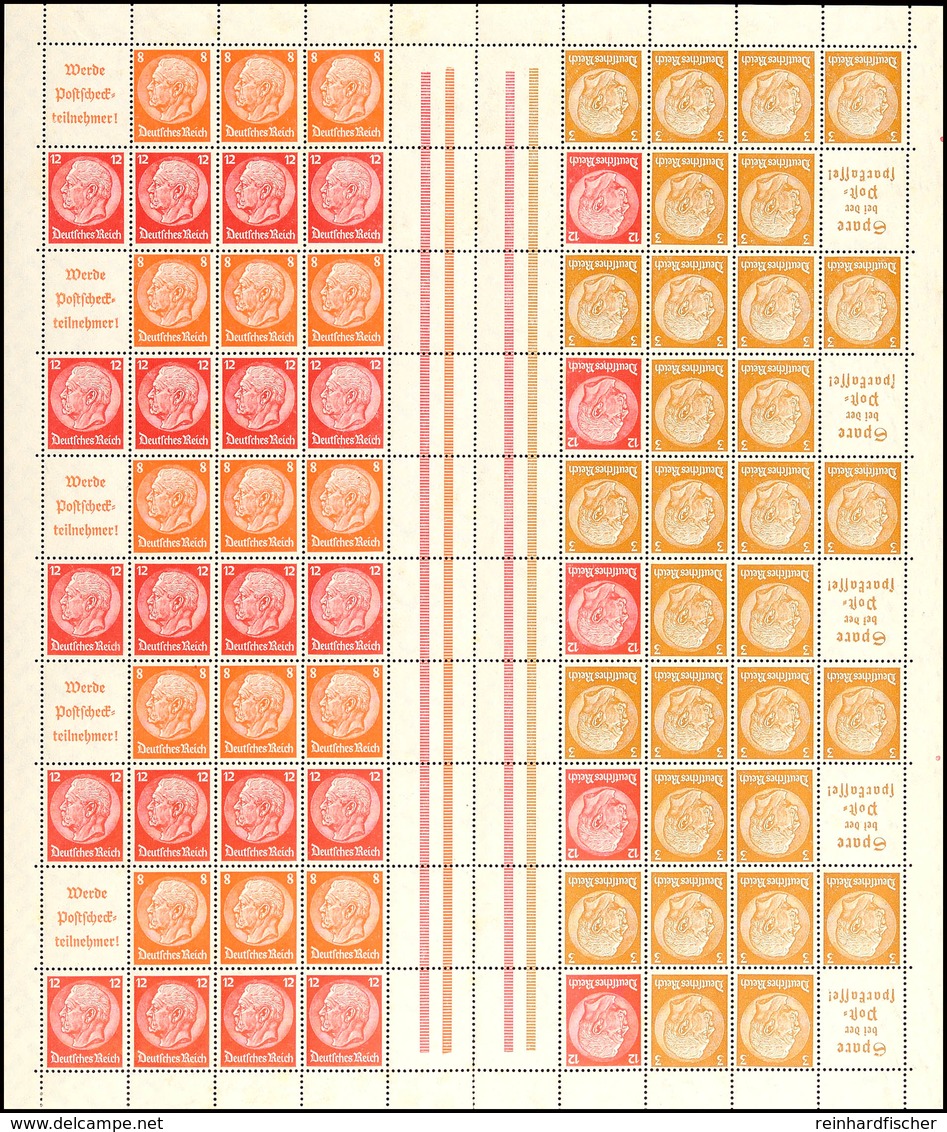 Hindenburg 1939, 3+8+12 Pfg Markenheftchenbogen Komplett Postfrisch, Senkrecht Mittig Gefaltet Mit Leichter Antrennung,  - Andere & Zonder Classificatie
