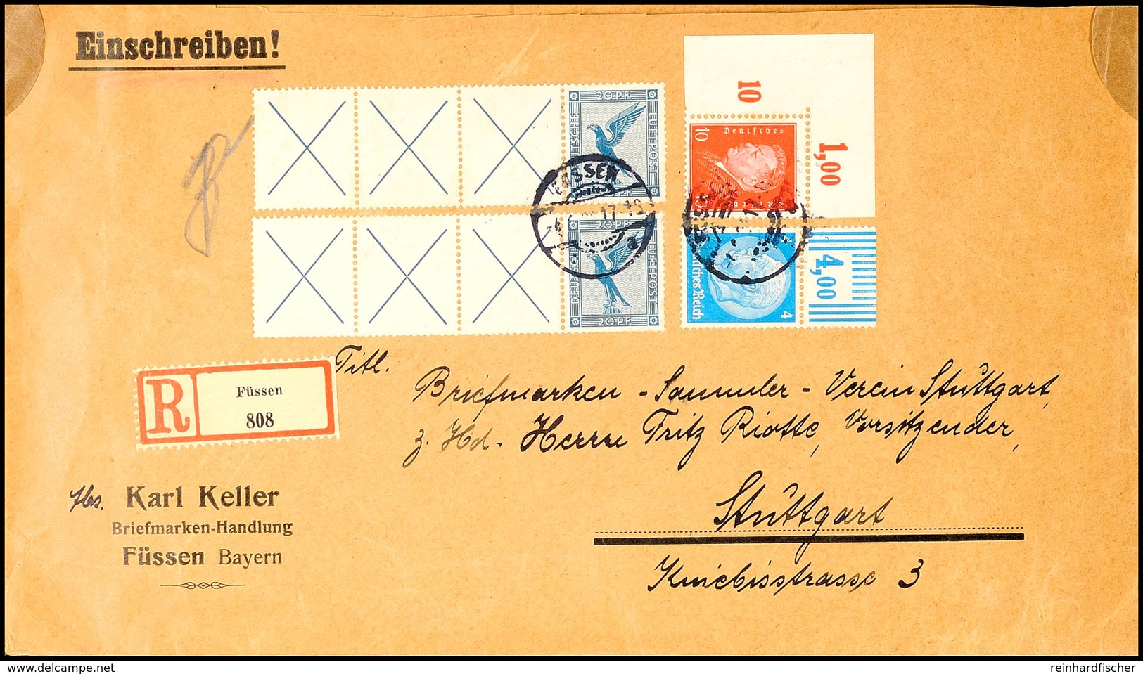 X+X+X+20 Pfg Flug 1930/31 2 Paare Mit 10 Pfg Präsidenten (Nr. 413) Und 4 Pf. Hindenburg (Nr. 467) Portorichtig Auf R-Bri - Andere & Zonder Classificatie