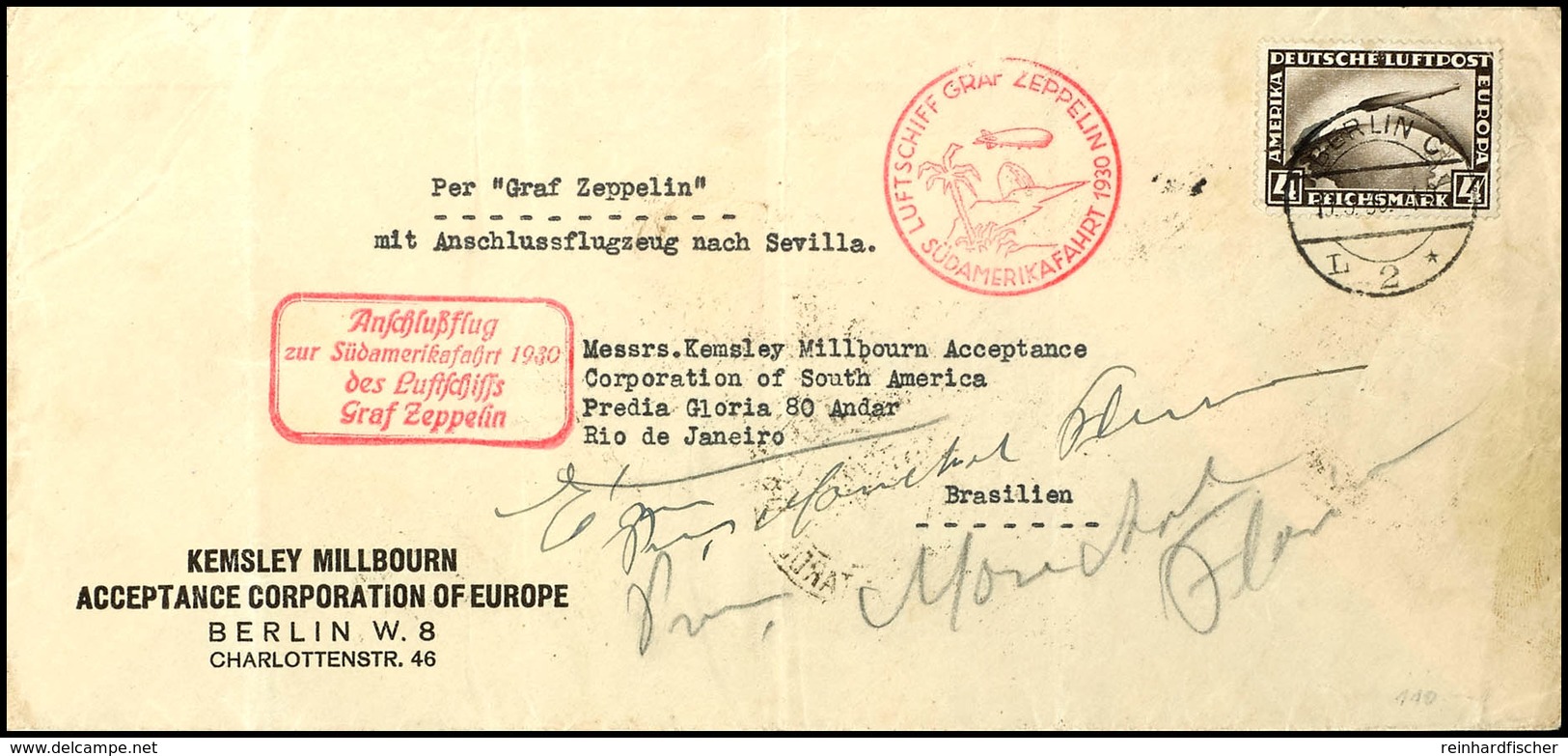 1930, Südamerikafahrt, Anschlussflug Ab Berlin Bis Rio De Janeiro, Größerformatiger Brief Mit 4 RM. Zeppelin Von "BERLIN - Altri & Non Classificati