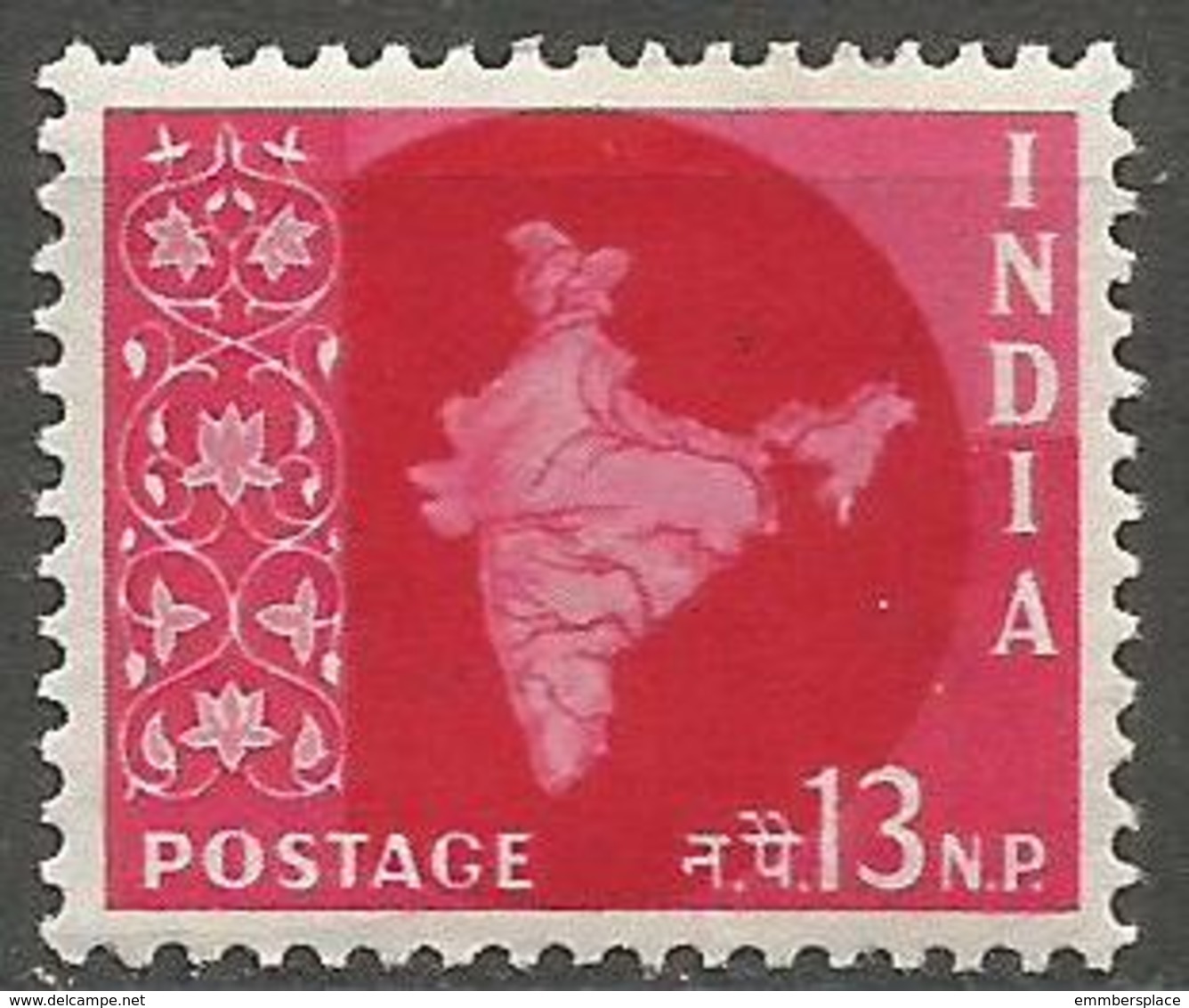 India - 1957 Map Of India 13np MLH *    SG 382  Sc 282 - Unused Stamps