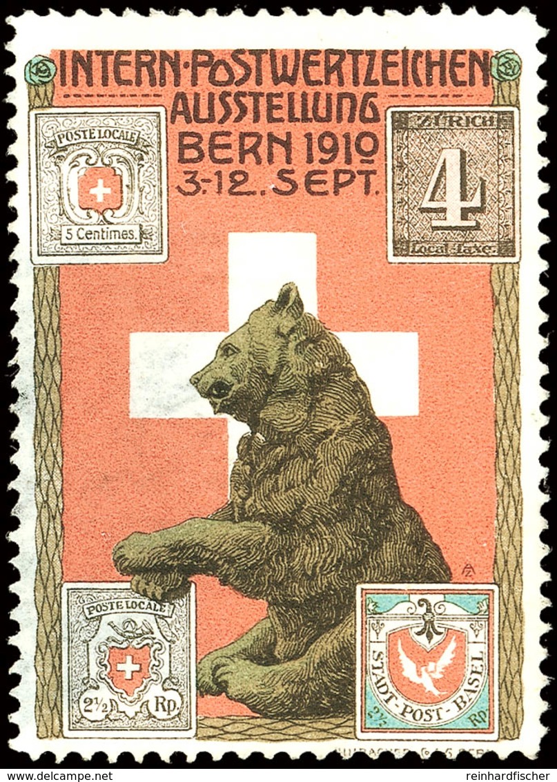 1910 Bern, Intern.-Postwertzeichen Ausstellung 3.-12. Sep. (Bär Mit U.a. Basler Taube Und Zürich), Größere Helle Stelle - Sonstige & Ohne Zuordnung