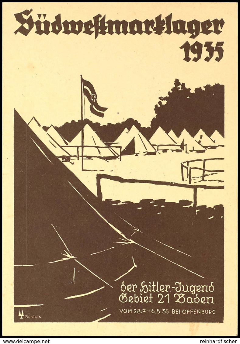 1935, Südwestmarklager Der HJ 1935, SW-Karte Mit 6 Pfg Welttreffen Der HJ Und Entsprechendem Sonderstempel Nach Heidelbe - Other & Unclassified