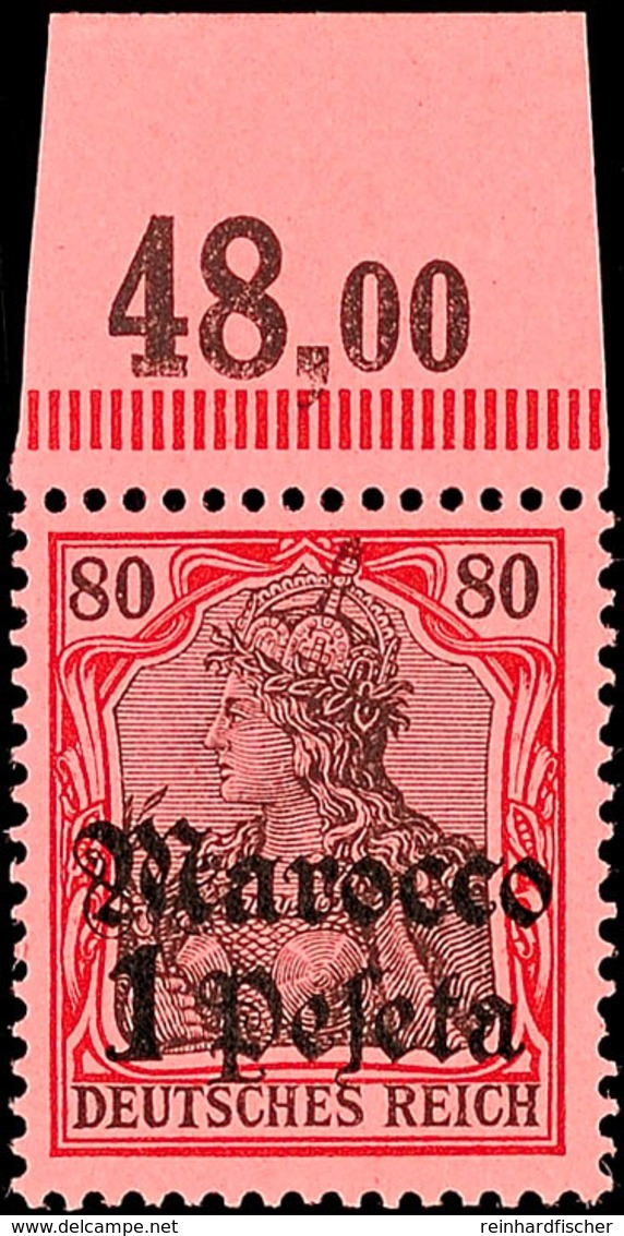 1 Peseta A. 80 Pfg Germania Ohne Wz., Tadellos Postfrisches Oberrandstück, Mi. 70.-, Katalog: 29OR ** - Deutsche Post In Marokko