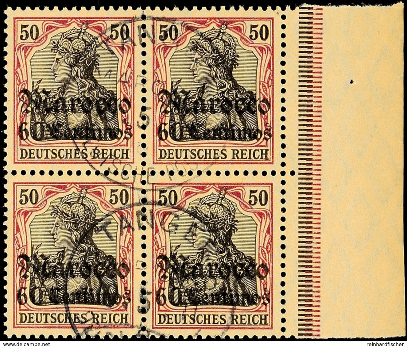 60 C. Auf 50 Pf., Randviererblock Tadellos Gestempelt "TANGER MAROCCO 10.5.11" CC-Stempel! Jede Marke Gepr. Steuer BPP,  - Morocco (offices)