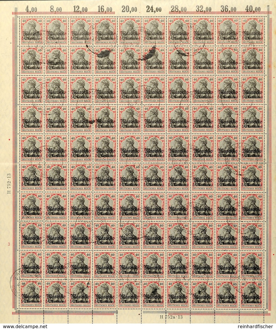 50 C. A. 40 Pfg Im Kompletten Bogen (diverse Antrennungen, Mittig Getrennt, Im Rand Gestützt), Mit Der Entwertung "ASIMU - Deutsche Post In Marokko