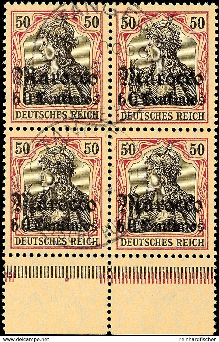 60 C Auf 50 Pf. Unterrand-Viererblock Tadellos Gestempelt Mit CC-Stempel, Mi. 172.-+, Katalog: 53I(4) O - Deutsche Post In Marokko