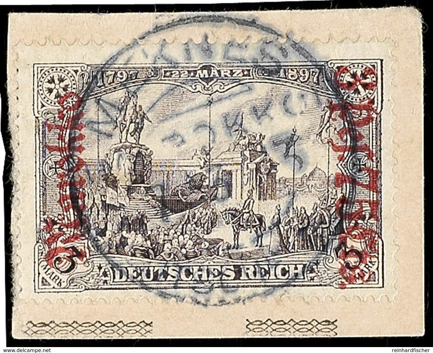 3 P. 75 C. Auf 3 Mark Deutsches Reich Mit Aufdruck "Marokko" Auf Postanweisungs-Briefstück Mit Gutem Stempel MEKNES (MAR - Deutsche Post In Marokko
